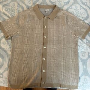 J. Crew Beige Plaid Short-Sleeve Cardigan Men’s size Large